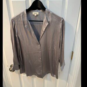 L'Agence Silk V-Neck Button-Up Top Grey Size L